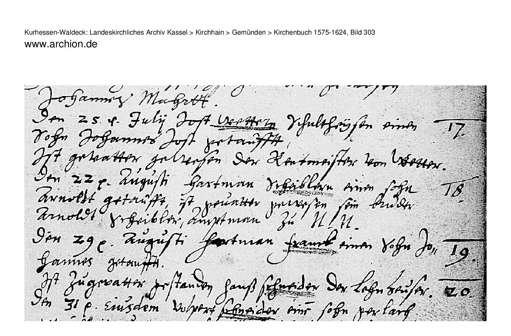 Baptismal record of Arnoldt Scheibler