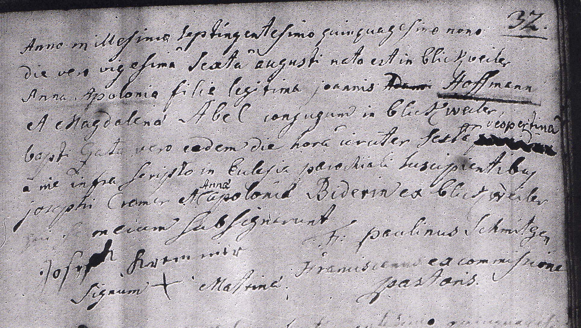 Christening record of Anna Apolonia Hoffmann