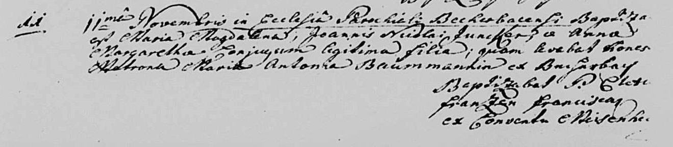 Baptism record of Maria Magdalena Juncker