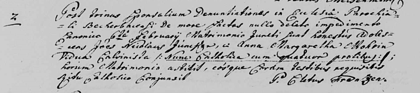 Marriage record of Joes Nicolaus Juncker and Anna Margaretha Mohr