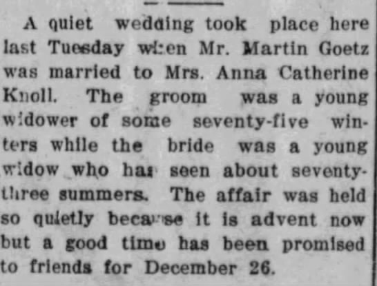 Article about the wedding of Martin Goetz and Anna Katharina Knoll