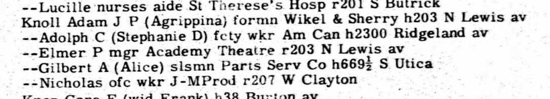 Knolls in the 1951 Waukegan, Illinois city directory