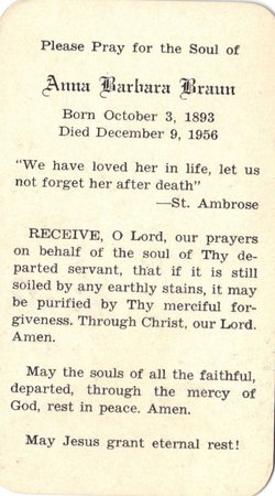 Prayer card for Anna Barbara Braun