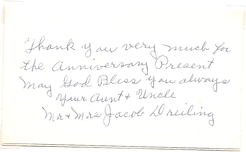 Thank you note from Mr. and Mrs. Jacob Dreiling