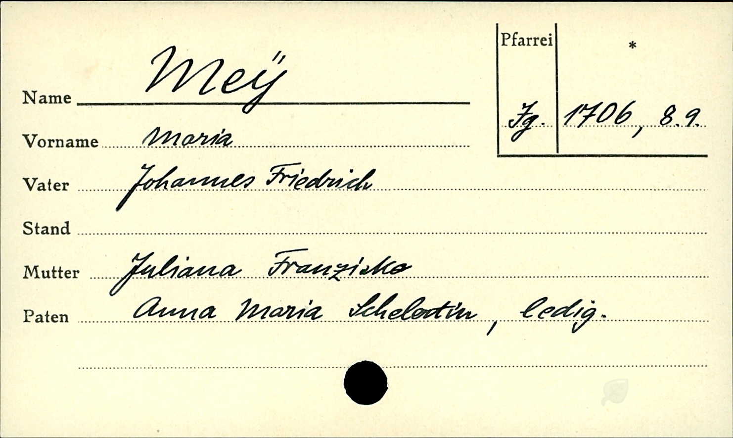 Christening record of Maria Mey