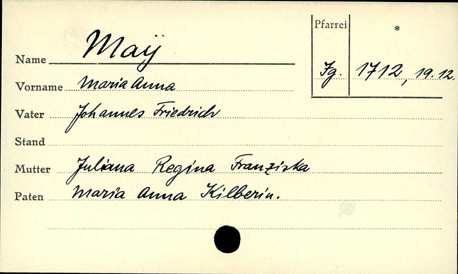 Christening record of Maria Anna May