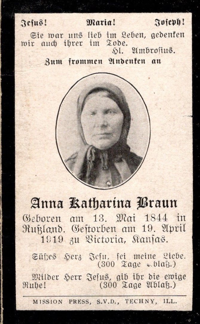 Prayer card for Anna Katharina Braun