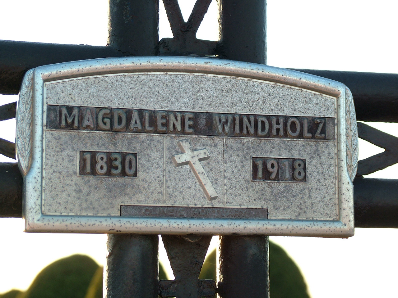 Closeup of grave marker of Magdalene Windholz